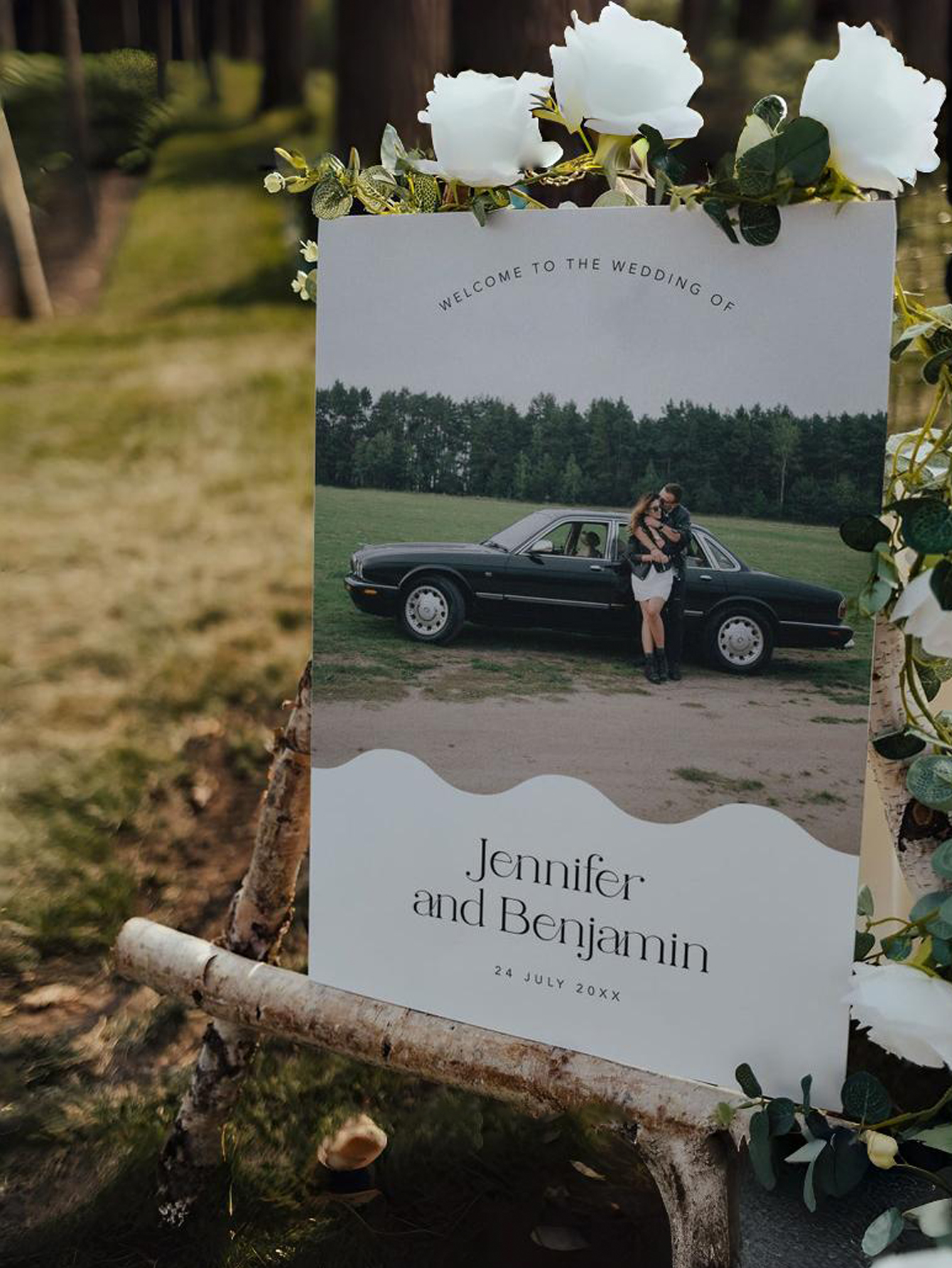 Wave-Patterned Wedding Welcome Sign